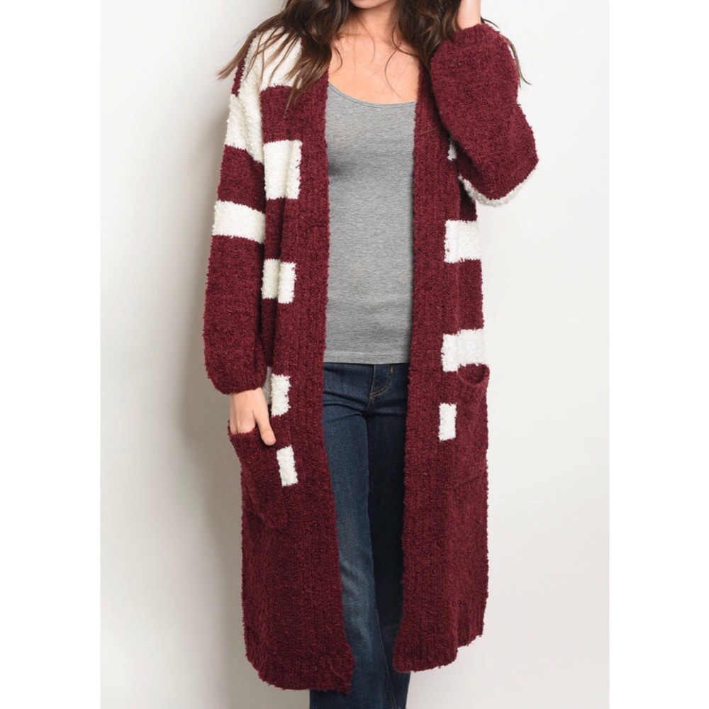 Burgundy Striped Cardigan